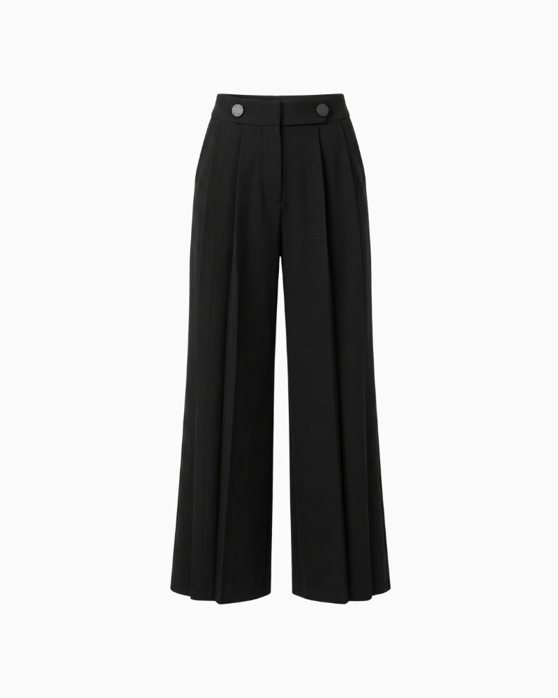 Lola Casademunt Pleated Wide Leg Trousers in black front view