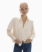 Lola Casademunt Regular Shirt with Shirt Collar and Pleated Back in Cream front view