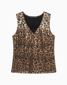 Lola Casademunt Sleeveless Leopard Top in leopard print front view with V-neckline and lace insert