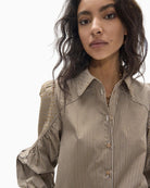 Lola Casademunt Striped Shirt in brown stripe collar detail