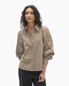 Lola Casademunt Striped Shirt in brown stripe front view