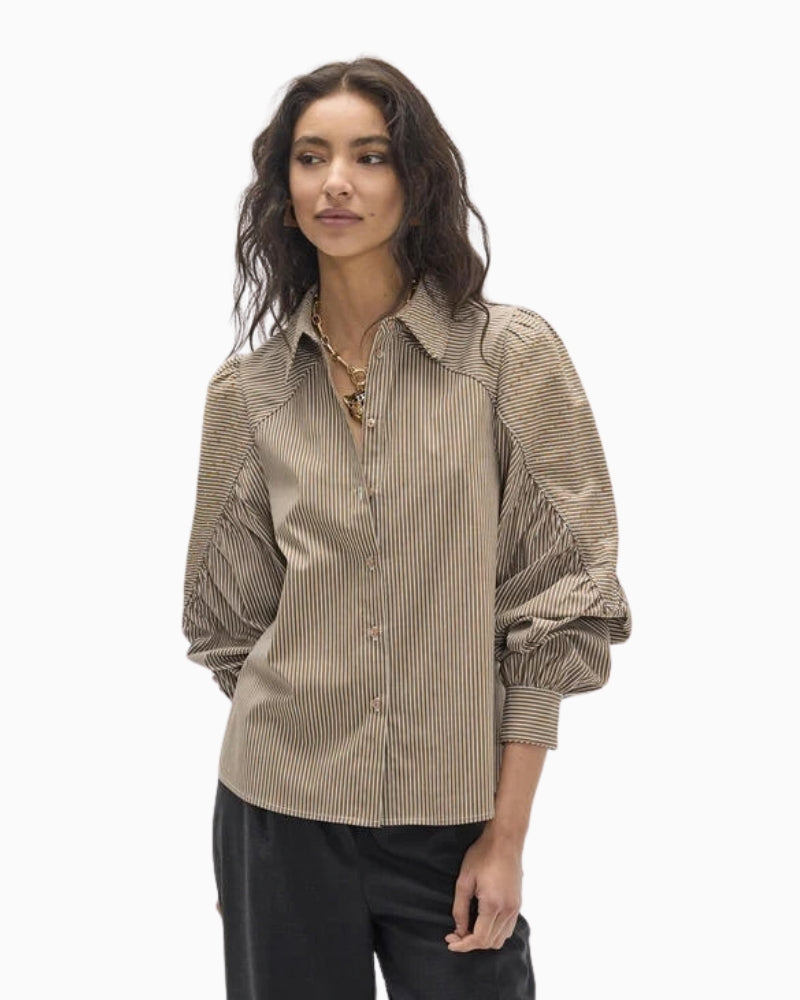 Lola Casademunt Striped Shirt in brown stripe front view