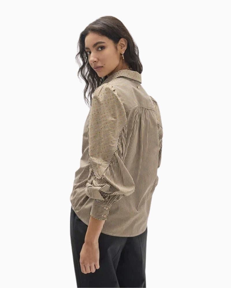 Lola Casademunt Striped Shirt in brown stripe side detail