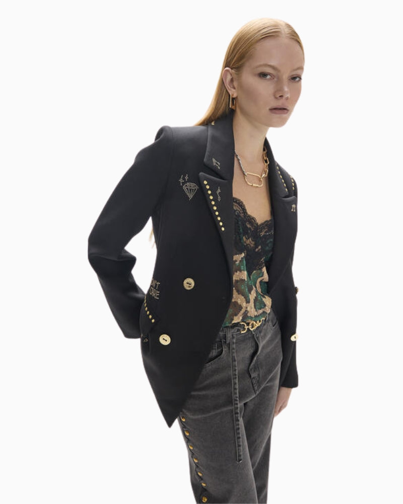 Lola Casademunt Studded Blazer in Black lapel detail