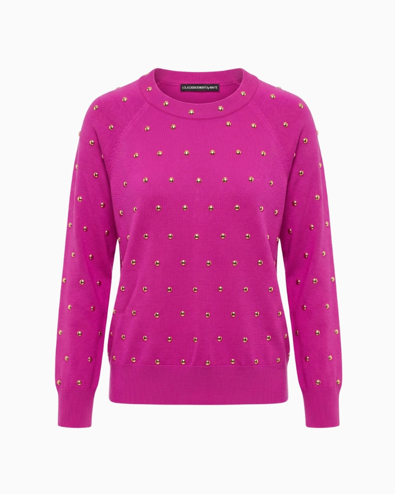Lola Casademunt Sweater with Round Studs in pink front view