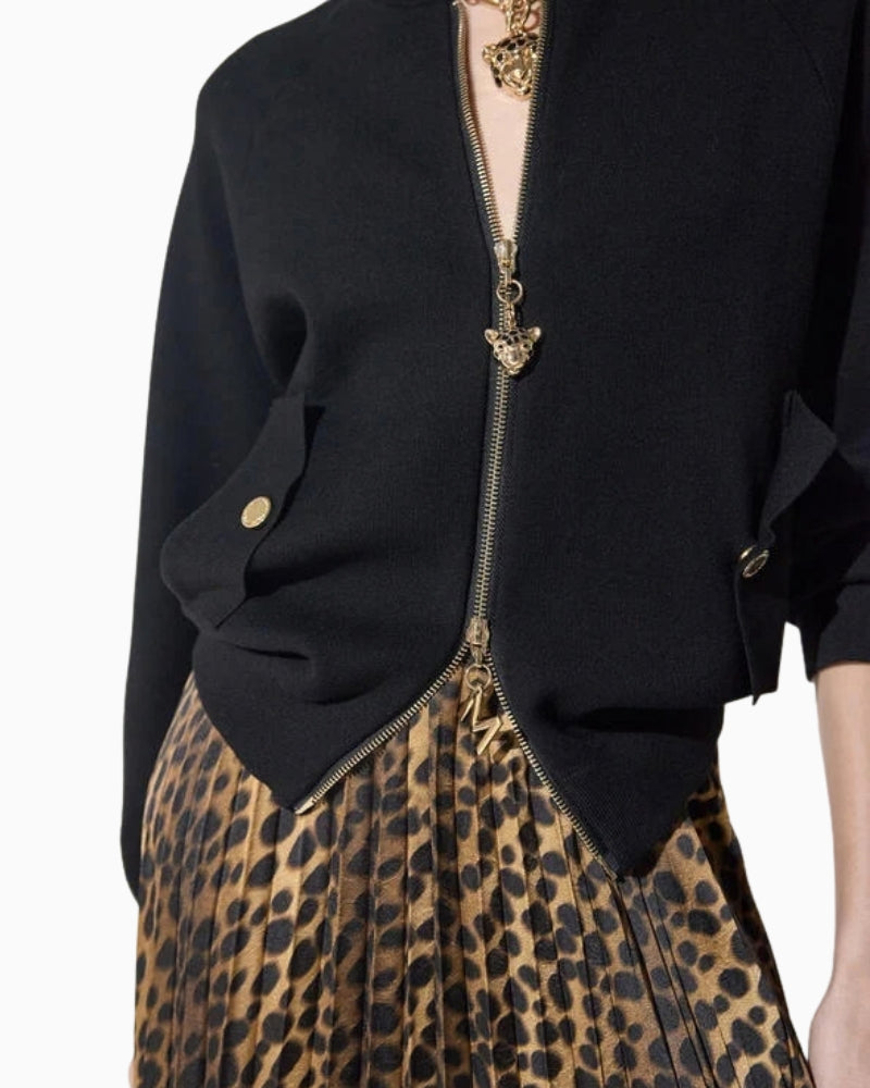 Lola Casademunt Zip Up Cardigan in black front zip detail