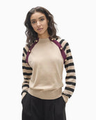 Lola Casademunt by Maite Striped Sleeve Button Detail Jumper in off white front view