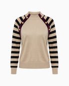 Lola Casademunt by Maite Striped Sleeve Button Detail Jumper in off white full outfit view