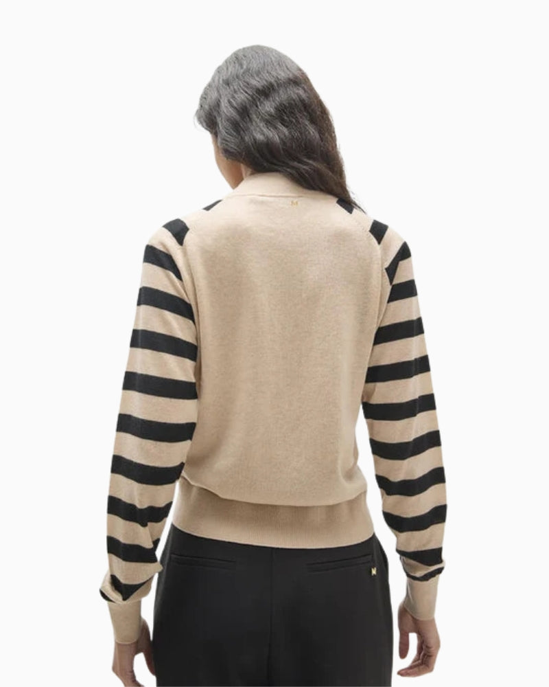 Lola Casademunt by Maite Striped Sleeve Button Detail Jumper in off white model back view