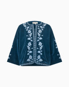 Lollys Laundry Amby velvet jacket blue front view – Áines Boutique