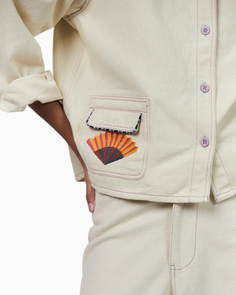 Lollys Laundry April jacket creme embroidery detail – Áines Boutique