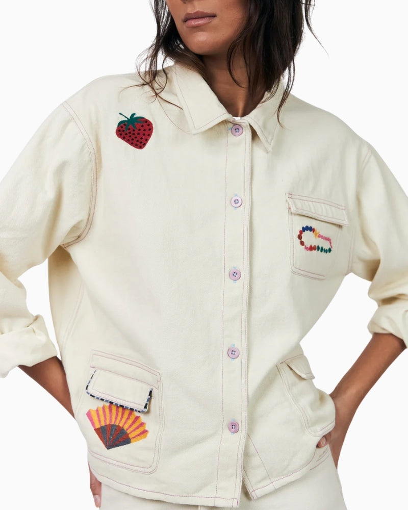 Lollys Laundry April jacket creme button and pocket detail – Áines Boutique