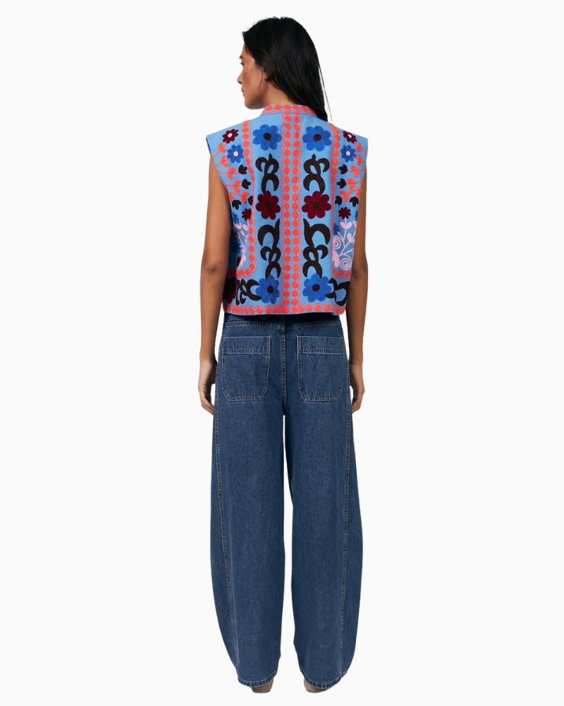 Lollys Laundry Bin embroidered vest blue back view – Áines Boutique