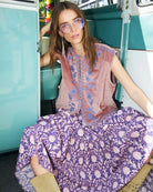 Woman wearing Lollys Laundry Bin dusty rose velour vest – Áines Boutique