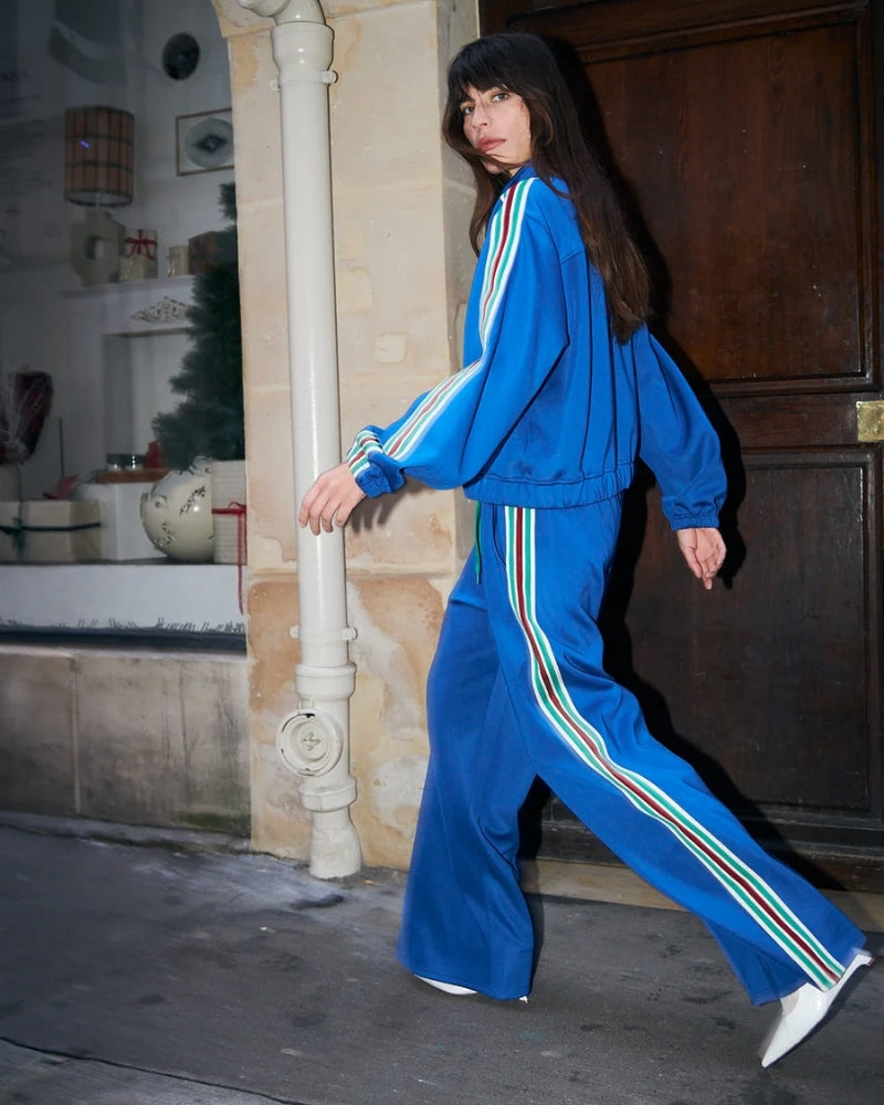 Lollys Laundry Brooklynn jacket blue side view sleeve stripes – Áines Boutique