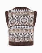 Back of Lollys Laundry FrancescaLL vest in dark mocha with colourful jacquard knit