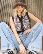 Retro-style knit vest with V-neckline and multicolour flecks