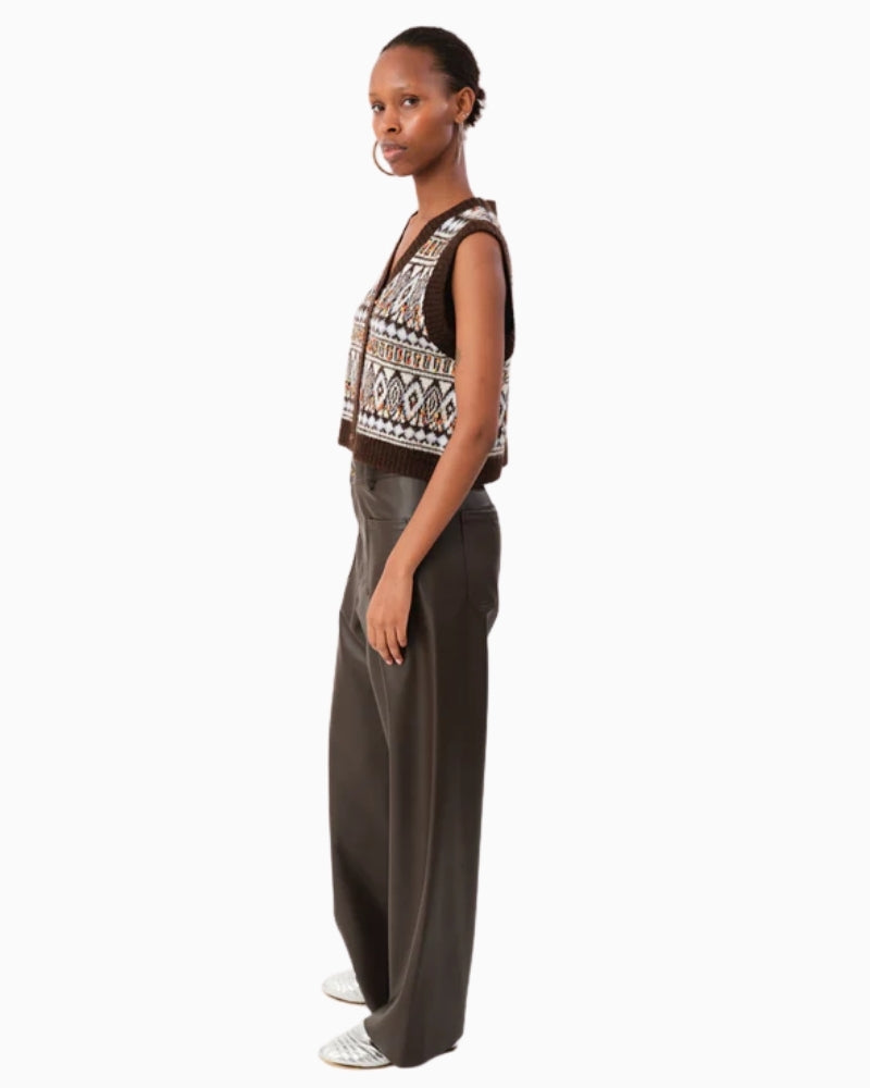 Retro-style knit vest with V-neckline and multicolour flecks