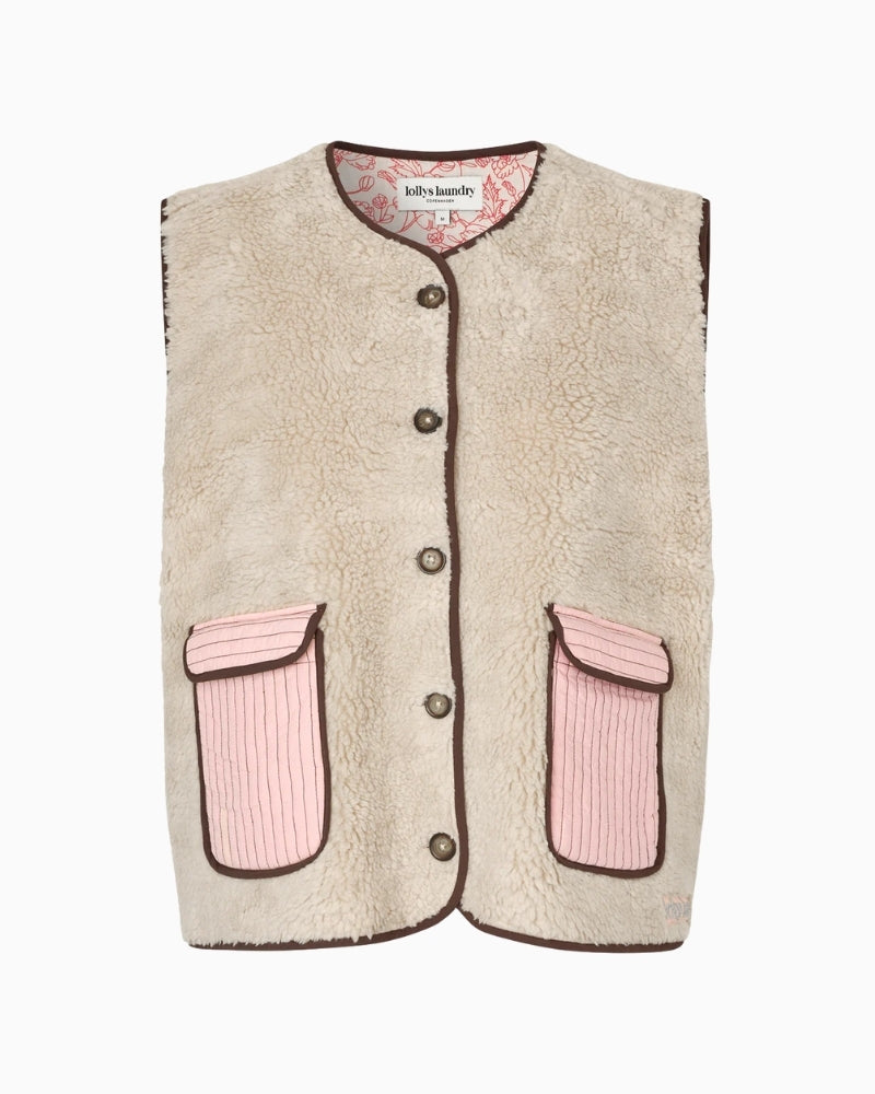 Lollys Laundry Jace Love teddy vest beige front view – Áines Boutique