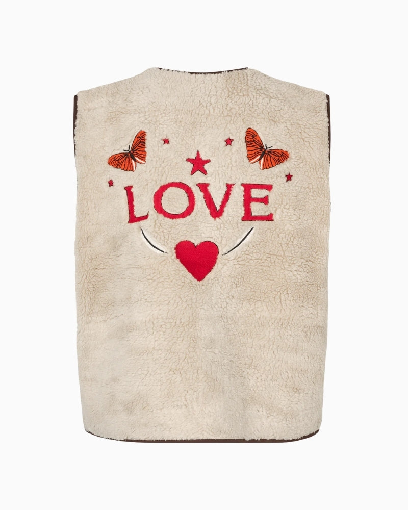 Lollys Laundry Jace Love teddy vest beige back embroidery view – Áines Boutique