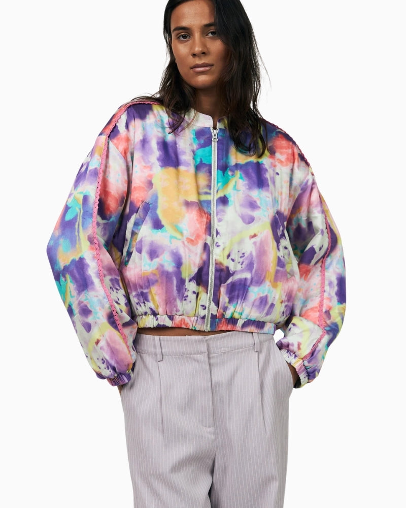 Lollys Laundry Lama bomber jacket multi front view – Áines Boutique
