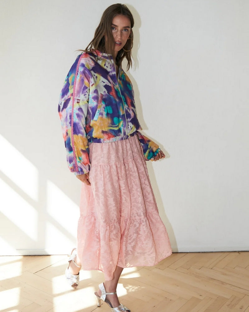 Woman wearing Lollys Laundry Lama bomber jacket multi – Áines Boutique