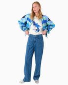 Blue graphic print padded jacket by Lollys Laundry with boxy fit and wide sleeves