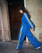 Lollys Laundry Liam pants blue side view stripe detail – Áines Boutique