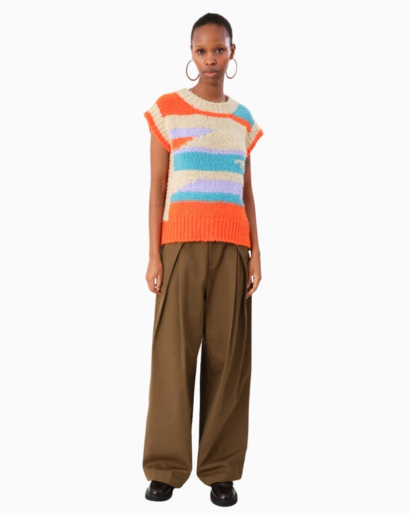 Lollys Laundry Max knit vest with wide shoulders and chunky colourful stripes
