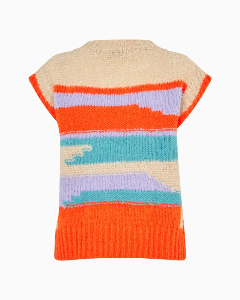 Back view of bold stripe Lollys Laundry vest with ribbed hem finish