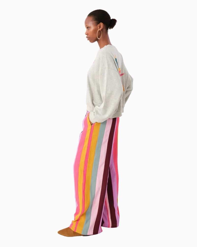 Side view of Lollys Laundry grey sweatshirt with embroidered logo on front and cockatoo print on back