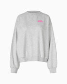 Lollys Laundry grey sweatshirt with embroidered logo on front and cockatoo print on back