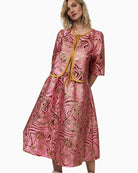 Woman wearing Lollys Laundry Trine pink jacquard jacket – Áines Boutique