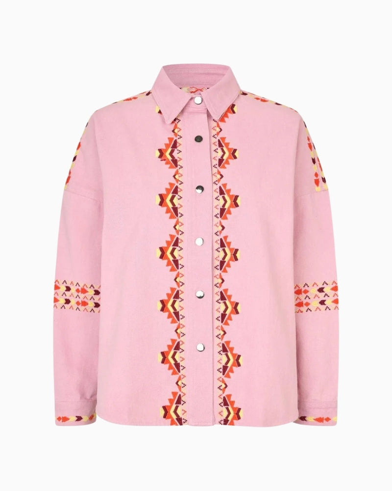 Lollys Laundry Veidall Overshirt pink front view – Áines Boutique