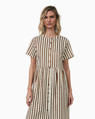 : Woman wearing Lollys Laundry Aliyall Dark Mokka dress full length – Áines Boutique