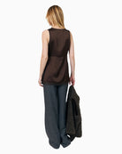 Lollys Laundry CainLL Top in dark brown showing lace hem detail