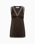 Lollys Laundry CainLL Top in dark brown showing lace shoulder detail