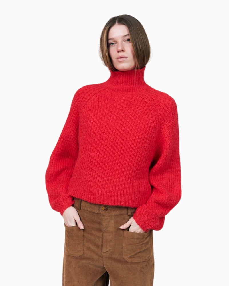 Lollys Laundry Elio Jumper in Red high ribbed collar detail