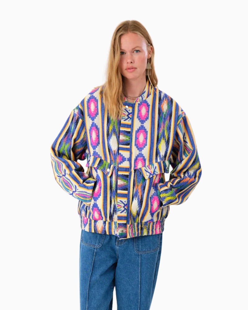 Oversized bomber jacket in multicolour jacquard by Lollys Laundry