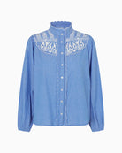 Lollys Laundry Lia Shirt in Blue embroidered detail