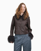 Lollys Laundry TracyLL Jacket in Brown covered button detail