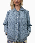 Lollys Laundry Violall quilted jacket Washed Denim front view – Áines Boutique
