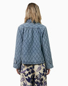 Woman wearing Lollys Laundry Violall jacket washed denim back view – Áines Boutique