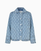 Lollys Laundry Violall quilted jacket Washed Denim flat lay front view – Áines Boutique