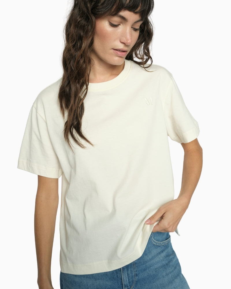 MOS MOSH MMLandscape O-SS Tee ecru model front view