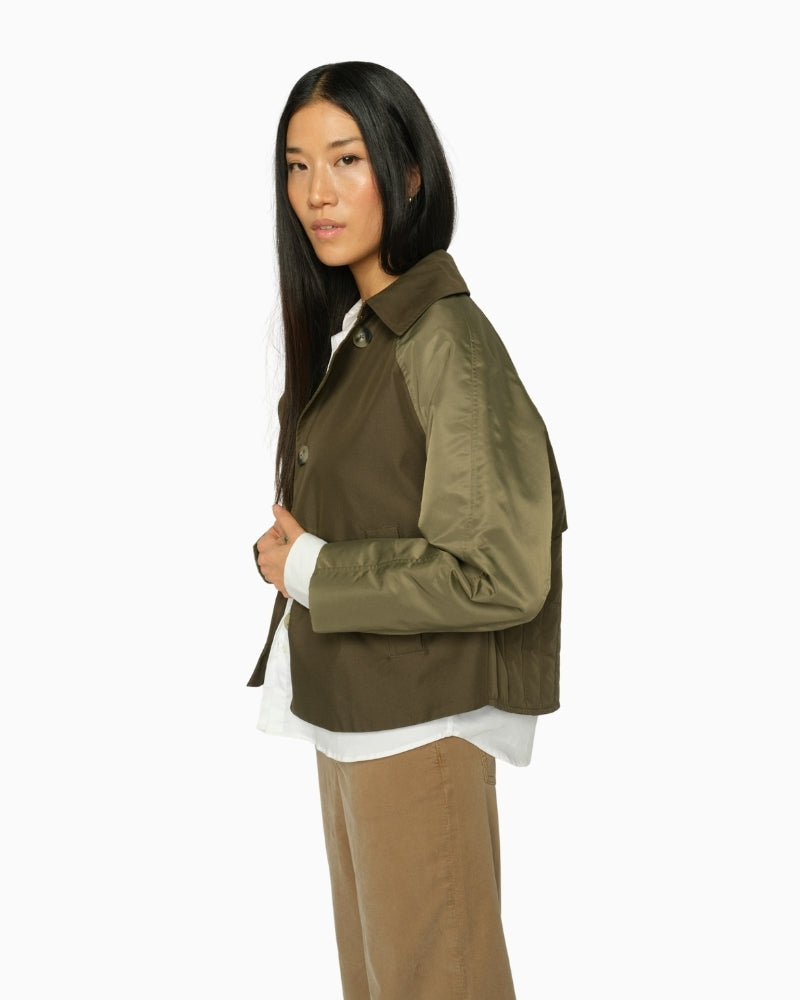 MOS MOSH MMZyla Neola Trenchcoat in Olive Night side model view