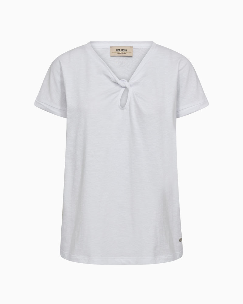 MOS MOSH Machi O-SS tee white front view twist neckline