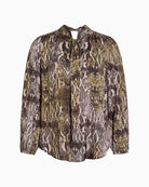 Front view of Marc Aurel khaki viscose blouse with relaxed drape