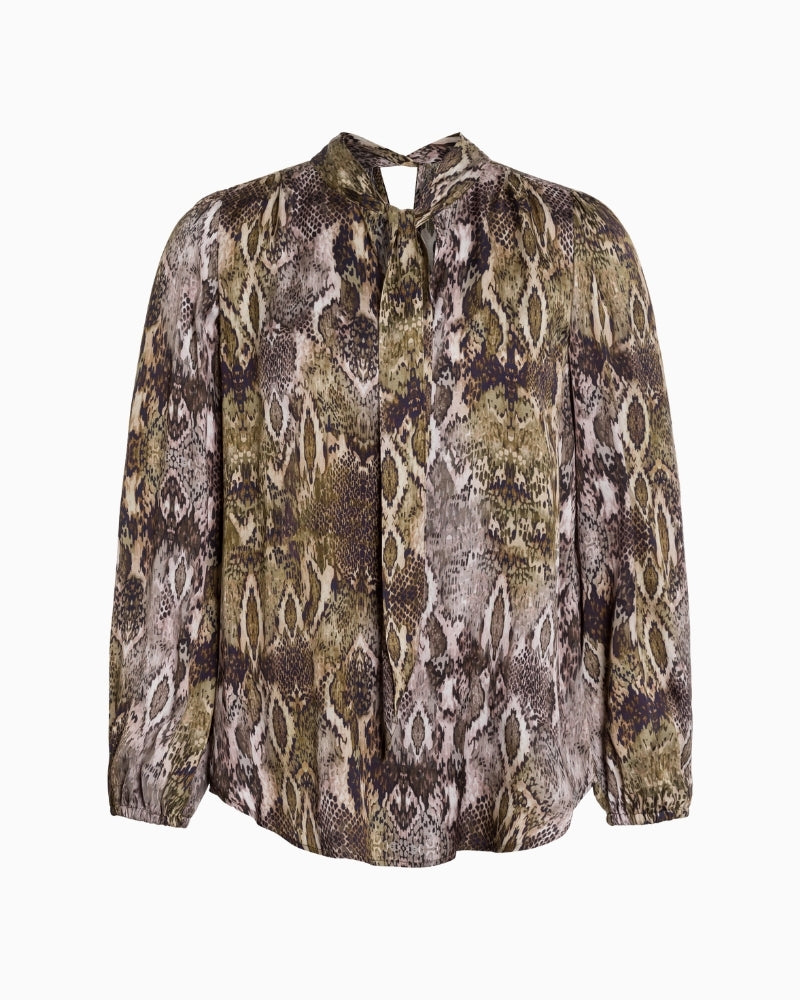 Front view of Marc Aurel khaki viscose blouse with relaxed drape
