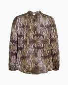 Back view of blouse with smooth khaki finish